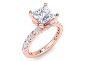 3 Carat Princess Cut Lab Grown Diamond Hidden Halo Engagement Ring In 14K Rose Gold (4.8 G) (G-H, VS2) By SuperJeweler