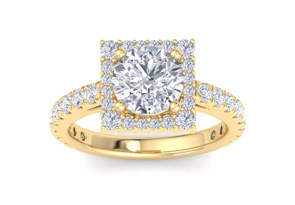 3 Carat Round Lab Grown Diamond Square Halo Engagement Ring In 14K Yellow Gold (4.9 G) (G-H, VS2) By SuperJeweler