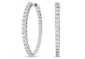 3 Carat Oval Shape Diamond Inside Out Hoop Earrings In 14K White Gold (6 G) (H-I, SI2-I1) By SuperJeweler