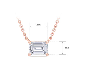1 Carat Emerald Cut Lab Grown Diamond Solitaire Necklace In 14K Rose Gold (1.60 G) (G-H, VS2), 18 Inch Chain By SuperJeweler