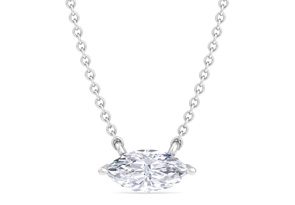 1/2 Carat Marquise Shape Lab Grown Diamond Solitaire Necklace In 14K White Gold (1.40 G) (G-H, VS2), 18 Inch Chain By SuperJeweler