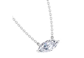 1/2 Carat Marquise Shape Lab Grown Diamond Solitaire Necklace In 14K White Gold (1.40 G) (G-H, VS2), 18 Inch Chain By SuperJeweler