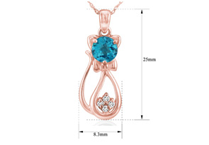 1 Carat Blue Topaz & Diamond Cat Pendant Necklace In 10k Rose Gold (2.3 G), I/J, 18 Inch Chain By SuperJeweler