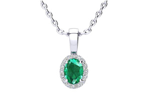 1/2 Carat Oval Shape Emerald Cut & Halo Diamond Necklace In Sterling Silver W/ 18 Inch Chain, I/J By SuperJeweler