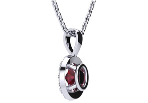 1.25 Carat Oval Shape Ruby & Halo Diamond Necklace In Sterling Silver W/ 18 Inch Chain, I/J By SuperJeweler