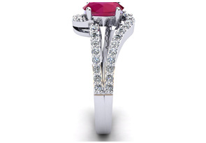1.40 Carat Oval Shape Created Ruby & Fancy 42 Diamond Ring In Sterling Silver, I-J, Size 4 By SuperJeweler