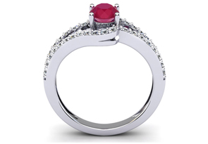 1.40 Carat Oval Shape Created Ruby & Fancy 42 Diamond Ring In Sterling Silver, I-J, Size 4 By SuperJeweler
