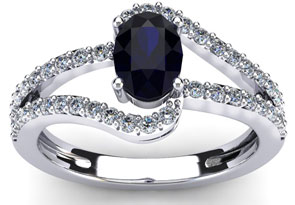 1.40 Carat Oval Shape Created Sapphire & Fancy 42 Diamond Ring In Sterling Silver, I-J, Size 4 By SuperJeweler