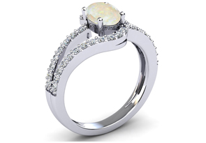 1.40 Carat Oval Shape Created Opal & Fancy 42 Diamond Ring In Sterling Silver, I-J, Size 4 By SuperJeweler