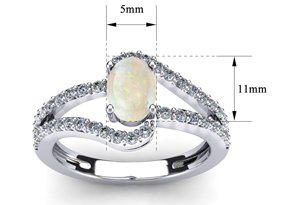 1.40 Carat Oval Shape Created Opal & Fancy 42 Diamond Ring In Sterling Silver, I-J, Size 4 By SuperJeweler