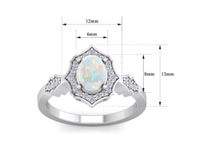 1.5 Carat Oval Shape Created Opal & Halo 26 Diamond Ring In Sterling Silver, I-J, Size 4 By SuperJeweler