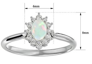 2/3 Carat Oval Shape Created Opal & Halo 12 Diamond Ring In Sterling Silver, I-J, Size 4 By SuperJeweler