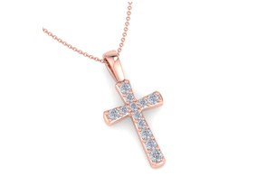 ThyDiamondâ¢ 0.15 Carat Diamond Cross Necklace In 14K Rose Gold (1.64 G), 18 Inches (I-J, I1-I2)