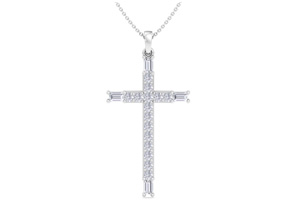 ThyDiamondâ¢ 3/4 Carat Baguette & Round Diamond Cross Necklace In 14K White Gold (3 G), 18 Inches (I-J, I1-I2)