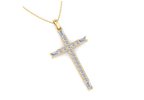ThyDiamondâ¢ 3/4 Carat Baguette & Round Diamond Cross Necklace In 14K Yellow Gold (3 G), 18 Inches (I-J, I1-I2)