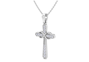 ThyDiamondâ¢ 0.15 Carat Diamond Cross Necklace W/ Filigree In 14K White Gold (2.2 G), 18 Inches (I-J, I1-I2)