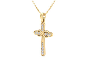 ThyDiamondâ¢ 0.15 Carat Diamond Cross Necklace W/ Filigree In 14K Yellow Gold (2.2 G), 18 Inches (I-J, I1-I2)