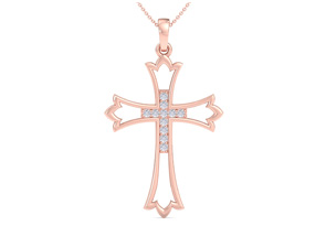 ThyDiamondâ¢ 1/10 Carat Diamond Cross Necklace In 14K Rose Gold (2.6 G), 18 Inches (I-J, I1-I2)