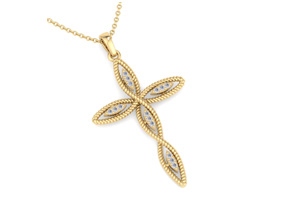 ThyDiamondâ¢ 0.08 Carat Diamond Cross Necklace W/ Ornate Design In 14K Yellow Gold (2.6 G), 18 Inches (I-J, I1-I2)
