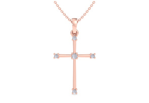 ThyDiamondâ¢ 0.06 Carat Slim Diamond Cross Necklacen In 14K Rose Gold (1.75 G), 18 Inches (I-J, I1-I2)