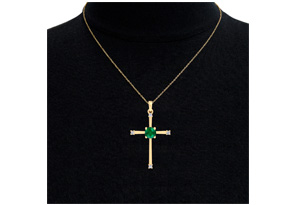 ThyDiamondâ¢ 1/2 Carat Emerald Cut & Diamond Cross Necklace In 14K Yellow Gold (2.6 G), 18 Inches (I-J, I1-I2)