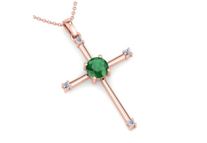 ThyDiamondâ¢ 1/2 Carat Emerald Cut & Diamond Cross Necklace In 14K Rose Gold (2.6 G), 18 Inches (I-J, I1-I2)