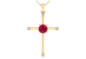 ThyDiamondâ¢ 1/2 Carat Ruby & Diamond Cross Necklace In 14K Yellow Gold (2.6 G), 18 Inches (I-J, I1-I2)