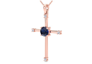 ThyDiamondâ¢ 1/2 Carat Sapphire & Diamond Cross Necklace In 14K Rose Gold (2.6 G), 18 Inches (I-J, I1-I2)