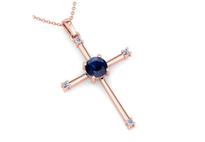 ThyDiamondâ¢ 1/2 Carat Sapphire & Diamond Cross Necklace In 14K Rose Gold (2.6 G), 18 Inches (I-J, I1-I2)