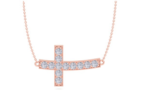 ThyDiamondâ¢ 1 1/5 Carat Diamond Sideways Cross Necklace In 14K Rose Gold (5 G), 18 Inches (I-J, I1-I2)