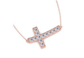 ThyDiamondâ¢ 1 1/5 Carat Diamond Sideways Cross Necklace In 14K Rose Gold (5 G), 18 Inches (I-J, I1-I2)