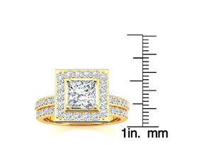 2 Carat Princess Cut Halo Lab Grown Diamond Bridal Ring Set In 14k Yellow Gold (7 G) (G-H, VS2), Size 4 By SuperJeweler