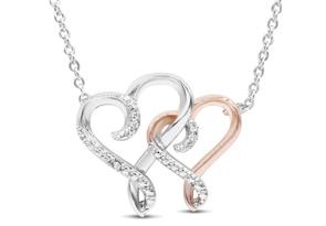 Diamond Two-Tone Heart Necklace, 18 Inches.  Finely Crafted, Beautiful Necklace!  With 1/2 Dozen InfiniLove Roses In Giftable Box