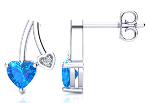 3/4 Carat Blue Topaz & Diamond Heart Earrings In 10k White Gold (1.50 G), I/J By SuperJeweler