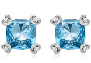 2 Carat Cushion Cut Blue Topaz & Diamond Earrings In 10k White Gold (1.6 G), I/J By SuperJeweler