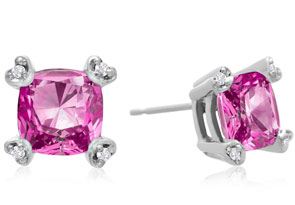 2 Carat Cushion Cut Pink Topaz & Diamond Earrings In 10K White Gold (1.6 G), I/J By SuperJeweler