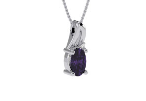 1/2 Carat Oval Shape Amethyst & Diamond Necklace In 10k White Gold (3 G), I/J, 18 Inch Chain By SuperJeweler