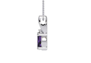 1/2 Carat Oval Shape Amethyst & Diamond Necklace In 10k White Gold (3 G), I/J, 18 Inch Chain By SuperJeweler