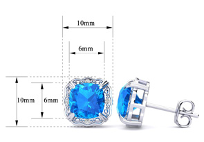 2 Carat Cushion Cut Blue Topaz & Diamond Earrings In 10k White Gold (2.20 G), I/J By SuperJeweler