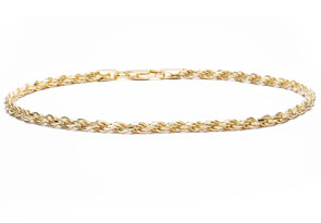 CLEARANCE Solid Rope Anklet Bracelet In Yellow Gold Over Sterling Silver, 9 Inches