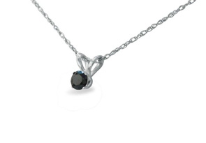 1/10 Carat Black Diamond Solitaire Pendant Necklace In 14k White Gold (0.8 G), 18 Inch Chain By Hansa