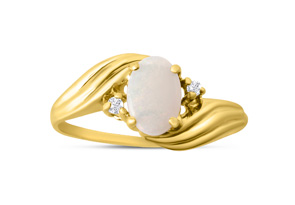 1/4 Carat Oval Opal Ring W/ .03 Carat Diamonds In 14k Yellow Gold, H/I By SuperJeweler