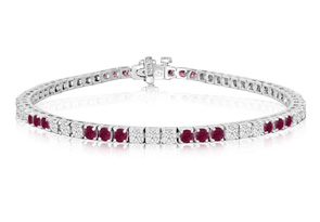 Fine Quality 4.86 Carat Ruby & Diamond Bracelet In 14k White Gold (12 G), H/I, 7 Inch By SuperJeweler