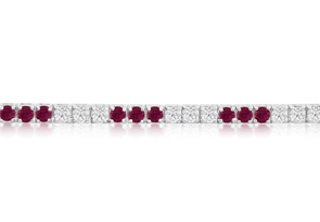 Fine Quality 4.86 Carat Ruby & Diamond Bracelet In 14k White Gold (12 G), H/I, 7 Inch By SuperJeweler