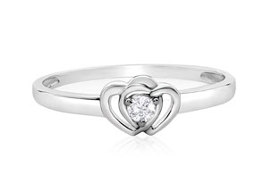 .07 Carat Heart Shaped Diamond Promise Ring In Sterling Silver, J/K By SuperJeweler