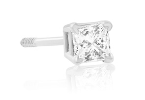 1/4 Carat Princess Cut Diamond Stud Earrings In 14k White Gold, G/H, SI By Hansa