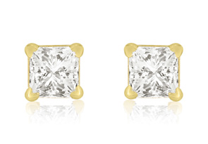 1/4 Carat Princess Cut Diamond Stud Earrings In 14k Yellow Gold, G/H By Hansa