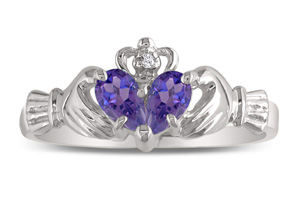 Amethyst Claddagh Ring In 10k White Gold, I/J By SuperJeweler