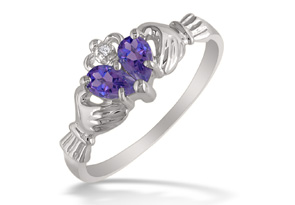 Amethyst Claddagh Ring In 10k White Gold, I/J By SuperJeweler