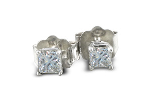 1/3 Carat Princess Cut Diamond Stud Earrings In 14k White Gold, G/H, SI By Hansa